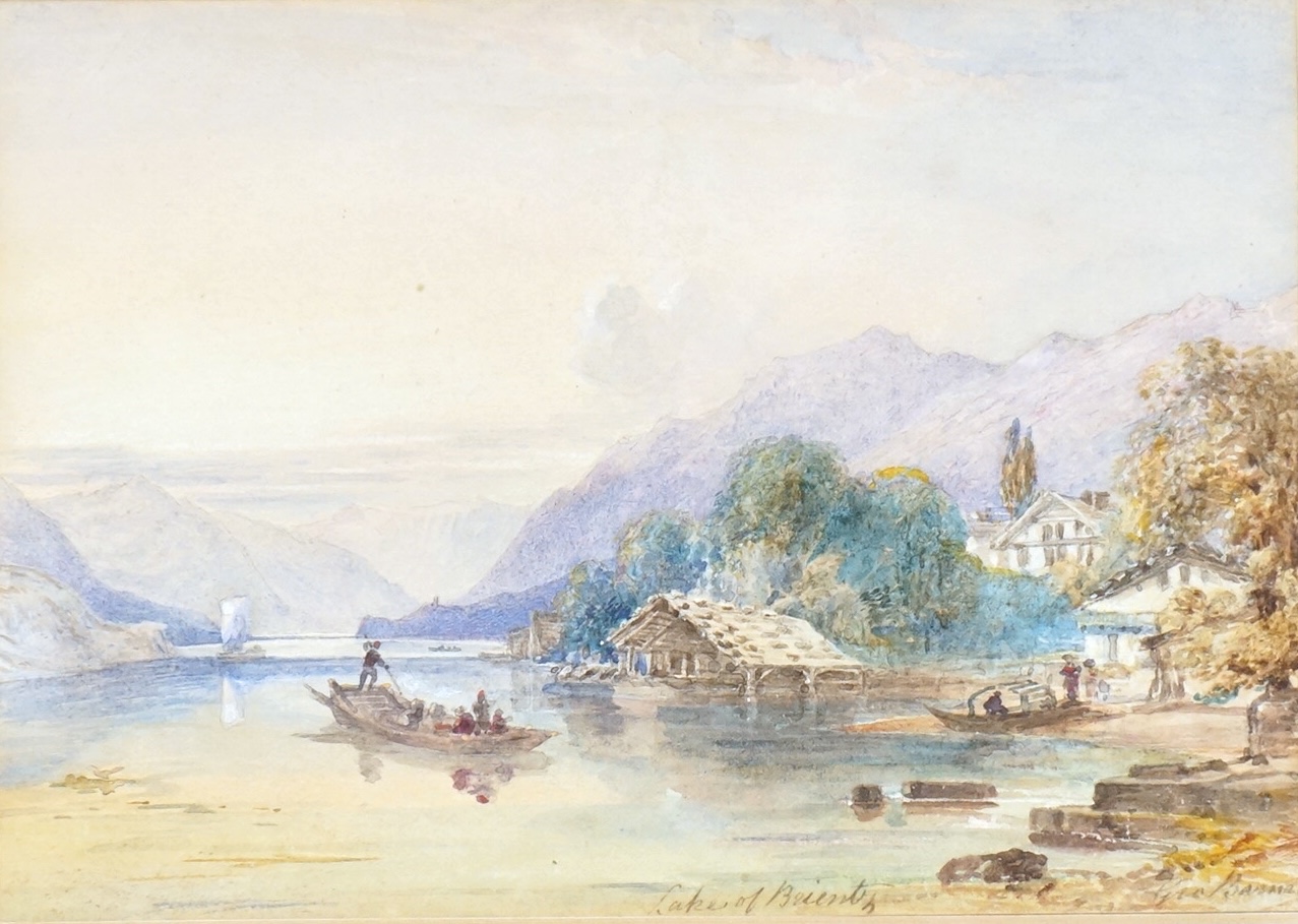George Barnard (1807-1890), watercolour, ‘Lake Brientz’, signed, ornate gilt framed, 13 x 19cm. Condition - fair